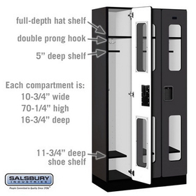 Salsbury Industries S-31368BLK See-Through Designer Wood Locker - Single Tier - 3 Wide - 6 Feet High - 18 Inches Deep - Black
