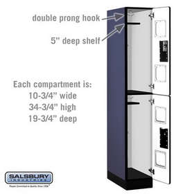 Salsbury Industries S-32161BLU See-Through Designer Wood Locker - Double Tier - 1 Wide - 6 Feet High - 21 Inches Deep - Blue