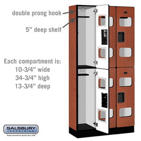 Salsbury Industries S-32365CHE See-Through Designer Wood Locker - Double Tier - 3 Wide - 6 Feet High - 15 Inches Deep - Cherry