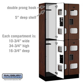 Salsbury Industries S-32368MAH See-Through Designer Wood Locker - Double Tier - 3 Wide - 6 Feet High - 18 Inches Deep - Mahogany