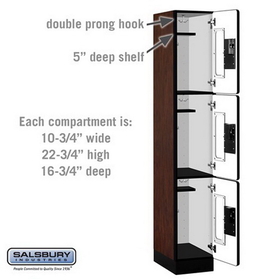Salsbury Industries S-33168MAH See-Through Designer Wood Locker - Triple Tier - 1 Wide - 6 Feet High - 18 Inches Deep - Mahogany