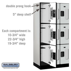 Salsbury Industries S-33361GRY See-Through Designer Wood Locker - Triple Tier - 3 Wide - 6 Feet High - 21 Inches Deep - Gray