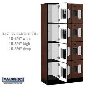 Salsbury Industries S-34368MAH See-Through Designer Wood Locker - Four Tier - 3 Wide - 6 Feet High - 18 Inches Deep - Mahogany