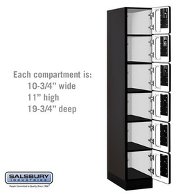 Salsbury Industries S-36161BLK See-Through Designer Wood Locker - Six Tier Box Style - 1 Wide - 6 Feet High - 21 Inches Deep - Black