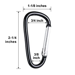 TOPTIE 24 Pack Carabiner, 2 Inch D-shape Spring Loaded Gate Aluminum Keychain Hook - Black