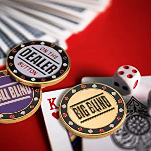 Muka Set of 3 Metal Chip Poker Buttons - Small Blind, Big Blind and Dealer