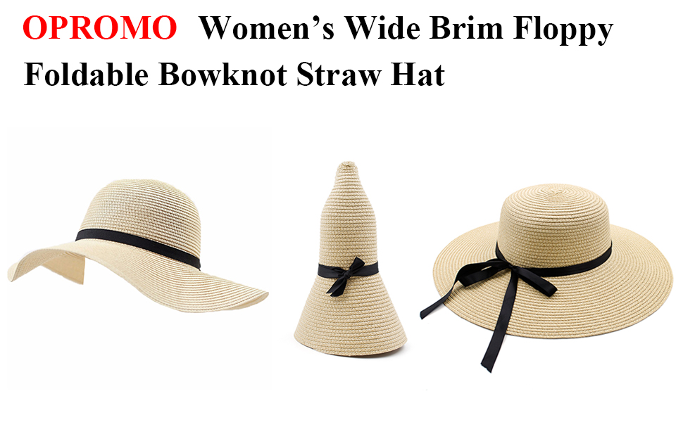 TOPTIE Women Floppy Wide Brim Flodable Bowknot Straw Hats Summer Beach Cap