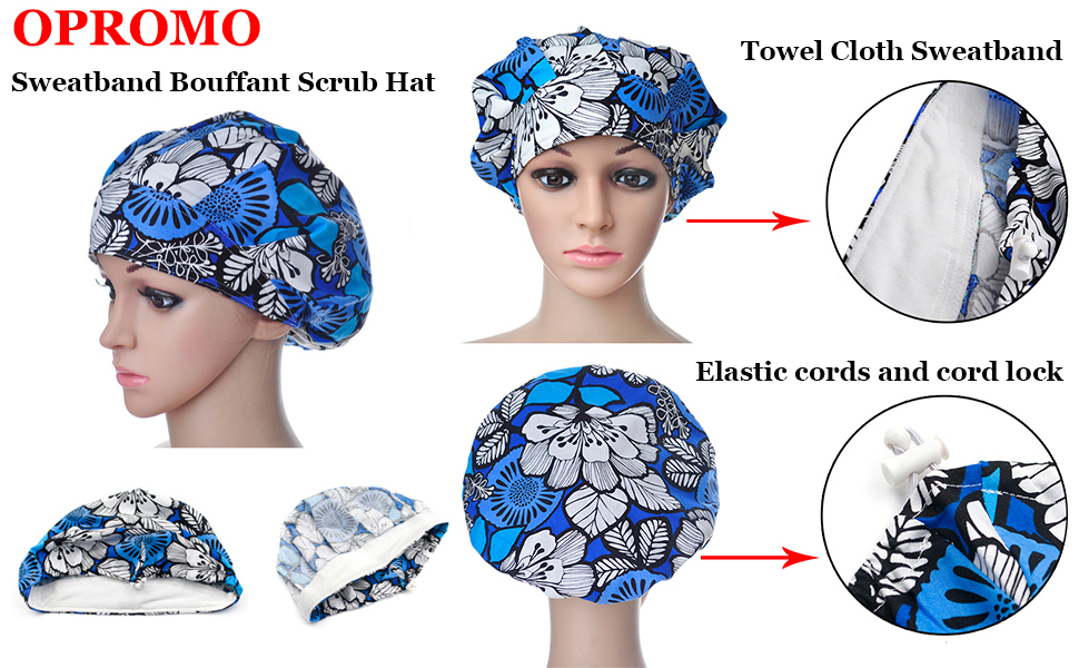 TOTAMALA 2PCS Unisex Scrub Cap Surgical Scrub Caps Adjustable Medical Doctor Hat Bouffant Turban Cap Sweatband Scrub Hat