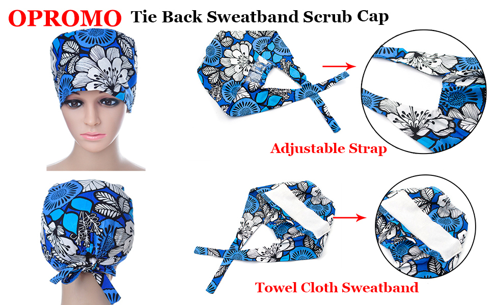 TOPTIE Bleach Friendly Banded Scrub Hat Adjustable Tie Back Scrub Cap