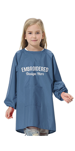 TOPTIE Custom Embroidered Kids Art Smock Waterproof Nylon Toddler Artist Painting Aprons with Front Pocket & Long Sleeve
