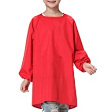 TOPTIE Kids Art Smock Long Sleeved Waterproof Nylon Painting Aprons with Front Pocket