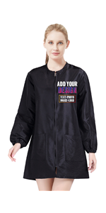 Custom Heat Transfer Print Satin Long Sleeve Smock Haircut Cape Jacket, Personalized Your Design Logo Image Text Brand