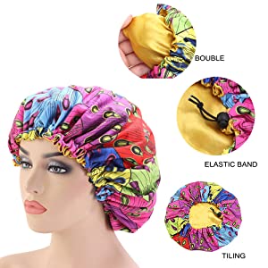 TOPTIE Women Satin Lined Hair-Dyeing Bonnet Hat Adjustable Sleep Cap African Print Fabric Ankara Ladies Turban