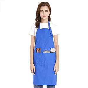 TOPTIE Unisex Cotton Canvas Adjustable Chef Kitchen Aprons with 2 Pockets, Adjustable Chef Uniform for Kitchen, Painting, Party