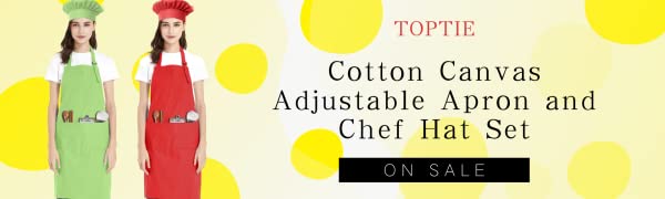 TOPTIE Cotton Canvas Adjustable Apron Chef Hat Set for Men and Women