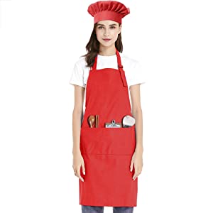 Personalized Cotton Canvas Adjustable Apron and Chef Hat Set for Men and Women, Durable Chef Uniform with 2 Pockets