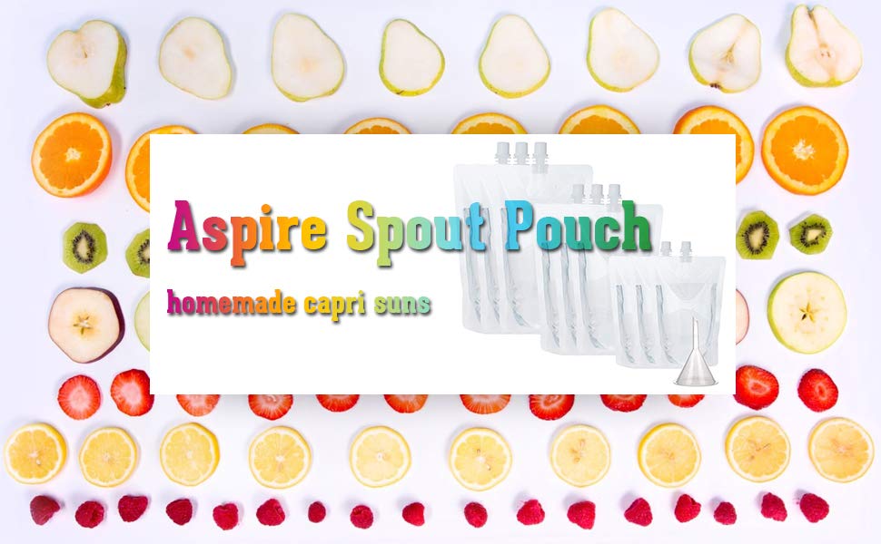 Aspire 50 PCS Reusable Clear Spout Stand Up Pouch, Clear Drink Bags ( 1.75 oz to 17 oz ), 8.2 mm Spout, BPA Free
