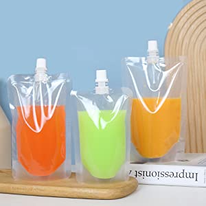 Muka 50 PCS Reusable Clear Spout Stand Up Pouch, Clear Drink Bags ( 1.75 oz to 17 oz ), 8.2 mm Spout, BPA Free