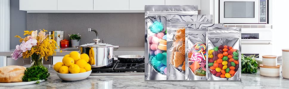50 PCS Muka Reusable Aluminium Foil Zip Stand Up Mylar Bags for Food Storage