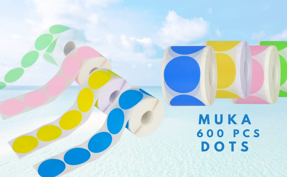 Muka 600 PCS 1.5" Dot Sticker, Color Thermal Labels