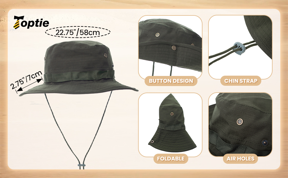 TOPTIE Wide Brim Bucket Boonie Hat Summer Outdoor Double-Sided  Fishing Sun Cap with Chin Strap