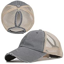 TOPTIE Vintage Messy High Bun Ponytail Washed Cotton Hat Adjustable Mesh Trucker Baseball Cap