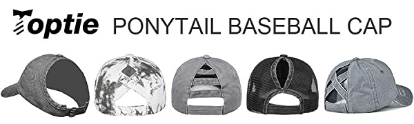 TOPTIE Women 3-Stripe Ponytail Baseball Cap Distressed Washed Messy High Bun Ponytail Hat