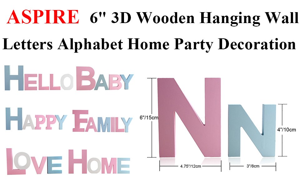 Aspire 6" Height 3D Wooden Hanging Wall Letters Alphabet Wall Home Office Party Decoration