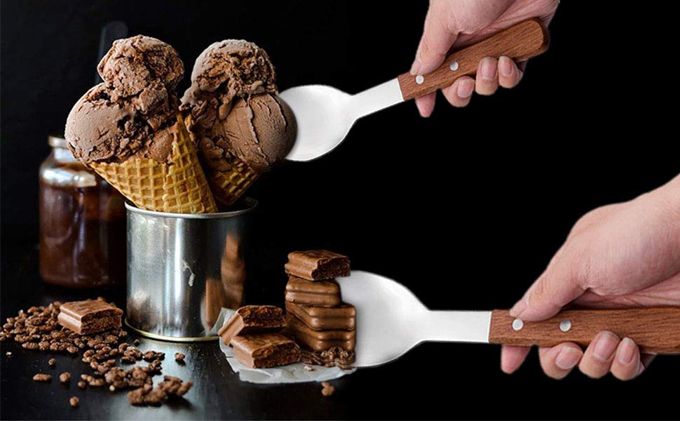 Aspire Stainless Steel Ice Cream Scoop, Ice Cream Spade Spoon, with Wood Handle