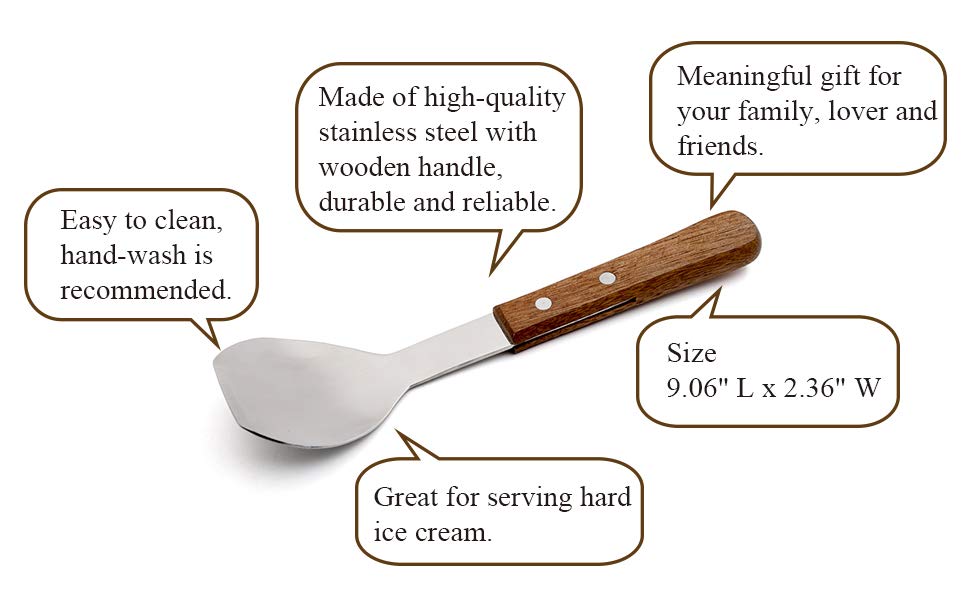 Aspire Blank Ice Cream Scoop - Spade w/ Wood handle, 9.06" L x 2.36" W