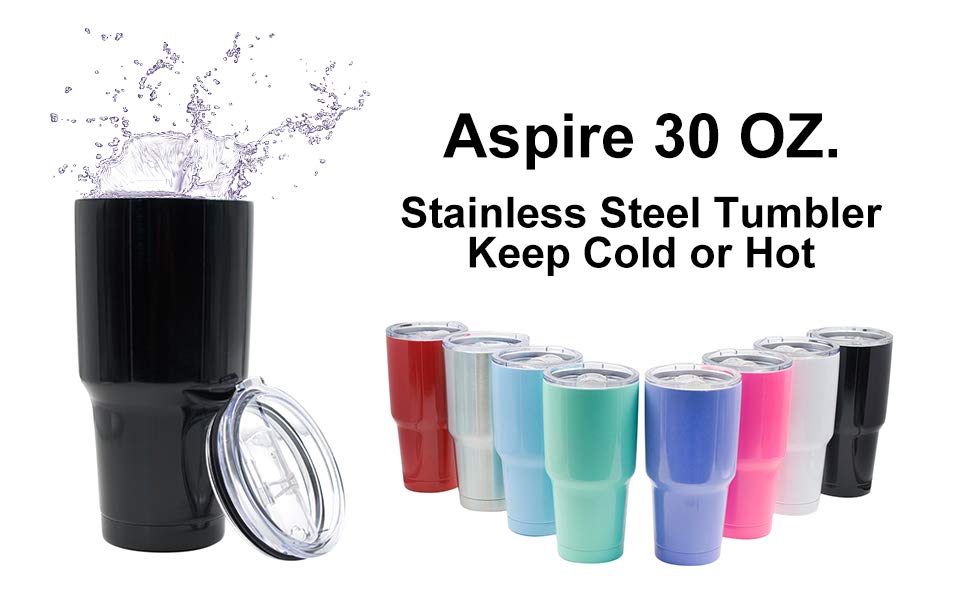 Aspire 30 Oz. Stainless Steel Tumbler w/ Resistant Lid, Double Walled Insulated Travel Mug, 7.8"H x 4"D