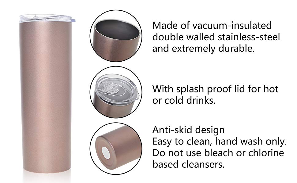 Aspire 20 oz. Stainless Steel Skinny Tumbler, Double Wall Vacuum Insulated Slim Tumbler with Lid