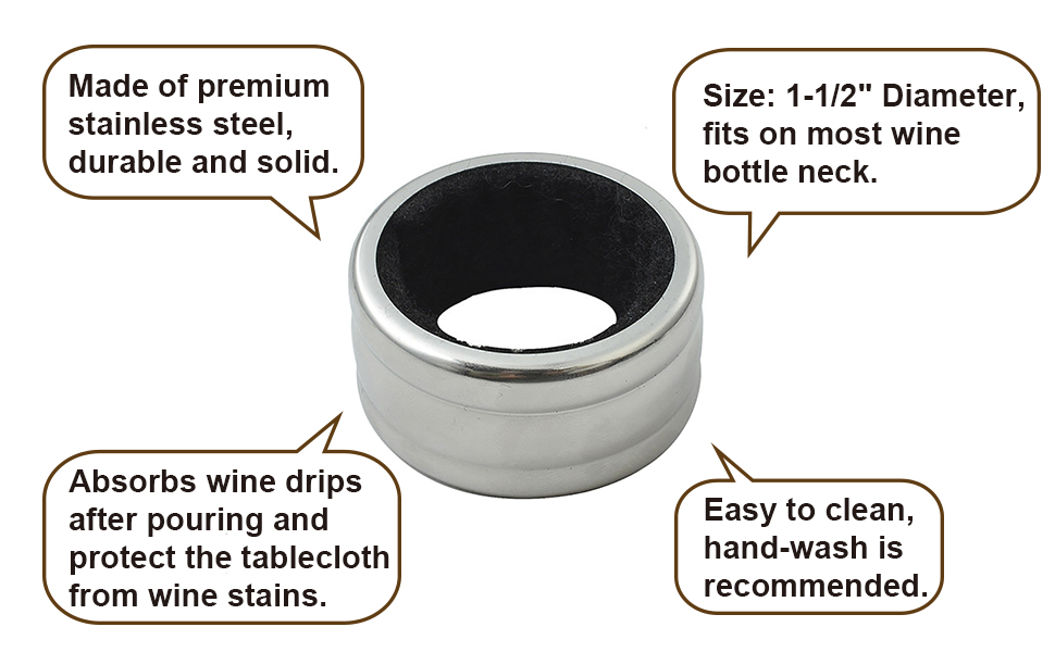 (Pack of 10) Aspire Stainless Steel Wine Drip  Rings, Wine Bottle Collar