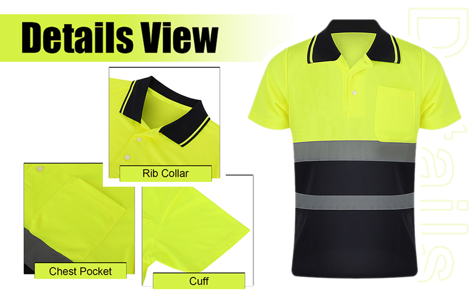 Customize Logo Safety Shirt, Personalized Polo, Reflective High Visibility Short Sleeve Pocket T-Shirt