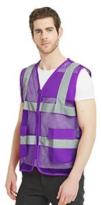 TOPTIE Personalized 5 Pockets High Visibility Zipper Front Breathable Safety Vest Add Your Logo