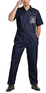 TOPTIE Personalized Short Sleeve Coverall for Men, Customized Coverall with Elastic Waist, Regular Size