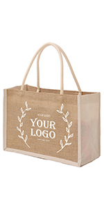 Custom Design Your Burlap Tote Bags, Reusable Grocery Bags with White Rope Handles, Add Logo on Jute Gift Bags Blank for Wedding, Party, Festival