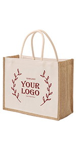 Custom Canvas Jute Tote with Cotton Handles, Add Logo on Sustainable Grocery Shopping Bags, Wedding/ Christmas Gift Bag