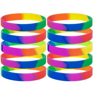 GOGO 10 Pcs Rainbow Pride Silicone Wristbands, Rubber Bracelets for Lesbian/Gay/Bisexual/Transgender