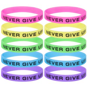 GOGO 10 Pcs Never Give Up Silicone Wristbands, Glow-in-the-dark Rubber Bracelets, Party Rubber Bands