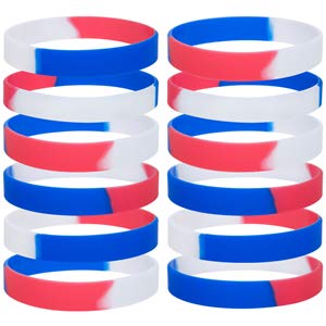 GOGO 24 PCS Red White Blue Silicone Bracelet Patriotic Wristbands Rubber American Bands USA 4th of July