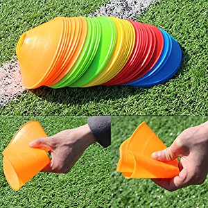 GOGO Pack of 50 Agility Disc Cones Sports Plastic Training Gear With Carrier and Bag - Perfect for Soccer Football Basketball