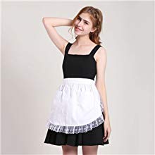 Aspire Waist Apron for Women, Halloween Lace Cotton Half Apron with Two Pockets, Maid Costume