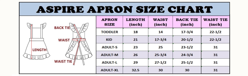 Aspire Retro Ruffle Apron, Halloween Adjustable Cotton Apron, Adults & Kids Maid Costume
