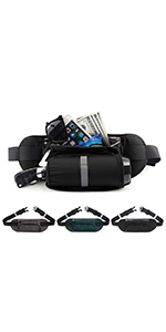 TOPTIE Fanny Pack with Water Bottle Holder, Reflective Strip Unisex Waist Bag for Running, Workout, Travel, Hiking (Without Bottle)
