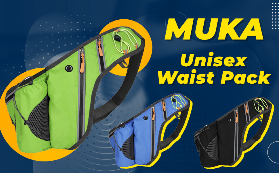 Muka Unisex Waist Pack Multiple Pockets Fanny Pack with Water Bottle Holder for Running, Travel, Outdoors