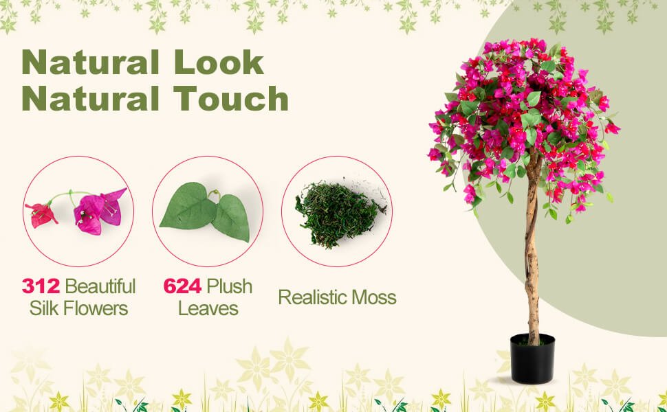 Costway 72468951 4.5 Feet Artificial Azalea Tree with Cement Pot