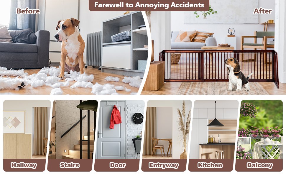 Costway 52867143 Folding Adjustable Free Standing 3 Panel Wood Fence