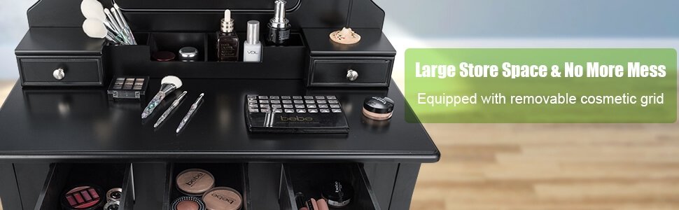 Costway 5 Drawers Removable Box Makeup Dressing Vanity Set-Black