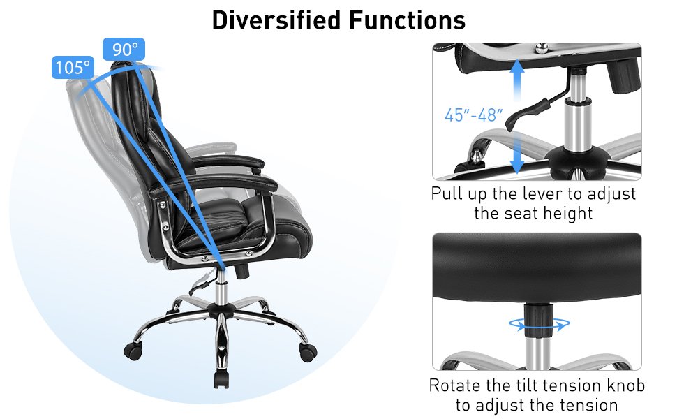 Costway Height Adjustable Executive Chair Computer Desk Chair with Metal Base-Black